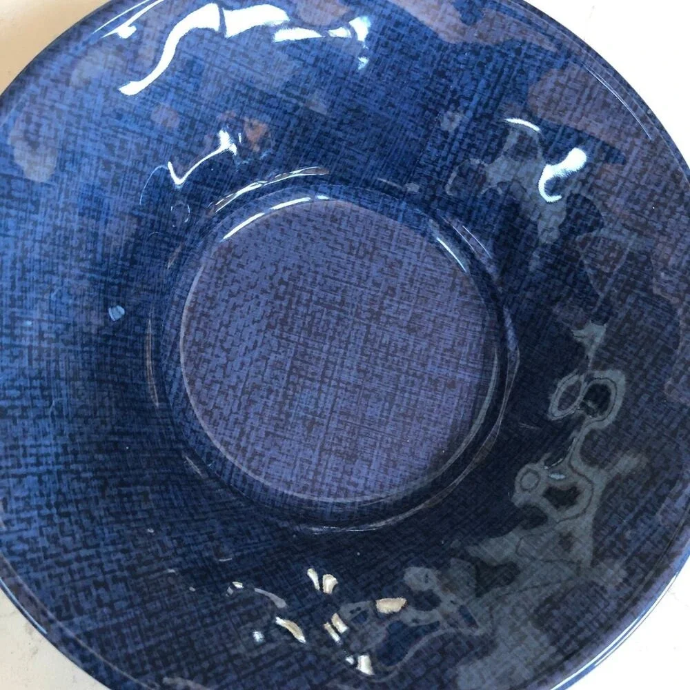 Set of 4 Dark Blue Textile-Look High Gloss Heavy‎ Melamine Cereal Bowls